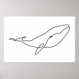 クジラ、線画イラスト 17 x 11 ポスター