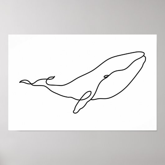 クジラ、線画イラスト 17 x 11 ポスター (正面)