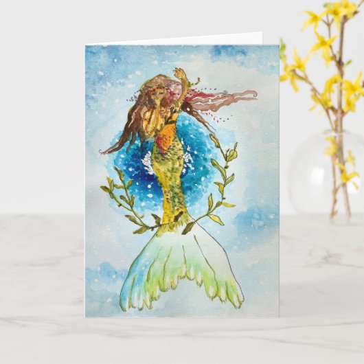 クスクス笑う人魚 カード (黄色い花)