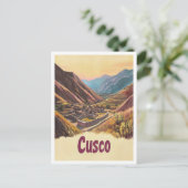クスコペルーアートヴィンテージトラベルイラストレーション ポストカード (スタンド正面)