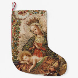 クスコ派の聖母子のヴィンテージ画 ヴァージンが幼児キリストを崇拝 スモールクリスマスストッキング