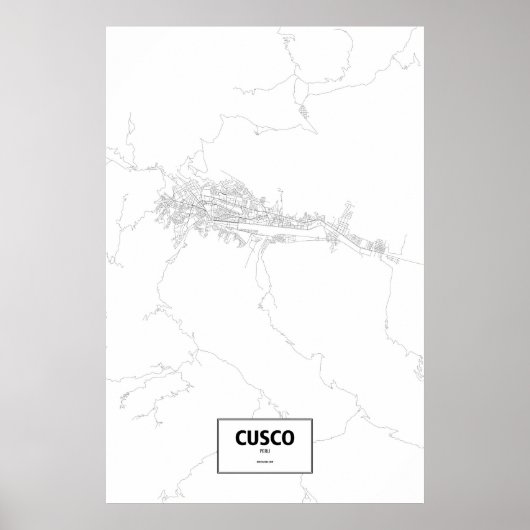 クスコ、ペルー (白地に黒) ポスター (正面)