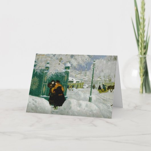 クストディエフ - 冬の情景、美術絵画 カード (正面)