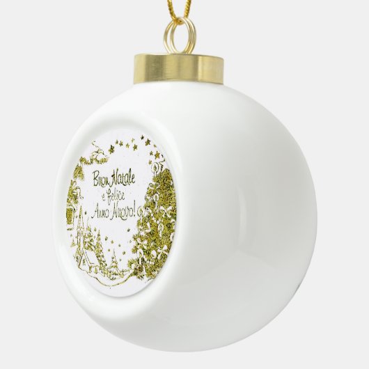 クスペインのリスマス、木の金ゴールド セラミックボールオーナメント (右)