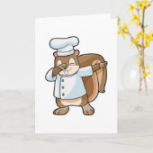 クッキングエプロンを着たコックの squirrel カード (黄色い花)