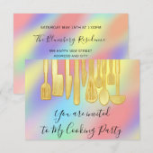 クッキングパーティーシェフキッチンホログラフパステル 招待状 (正面/裏面)