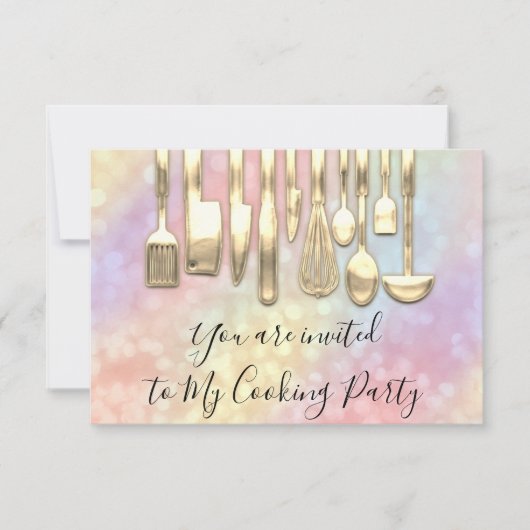 クッキングパーティーシェフゴールデンキッチンホログラフィック 招待状 (正面)