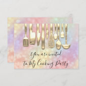 クッキングパーティーシェフゴールデンキッチンホログラフィック 招待状 (正面/裏面)