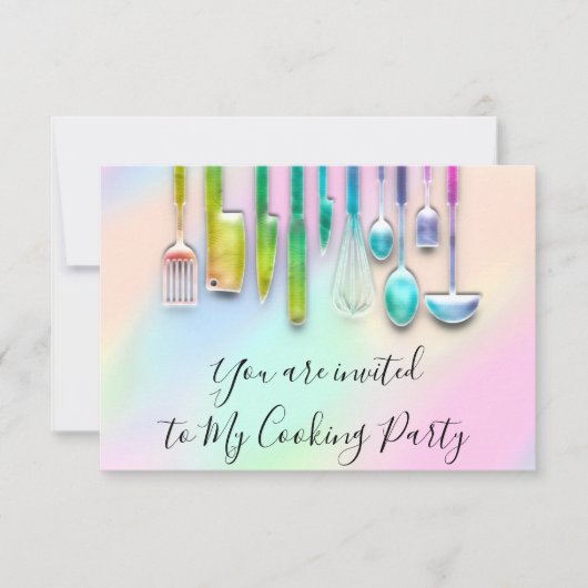 クッキングパーティーシェフレストランキッチンホログラフ 招待状 (正面)