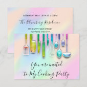 クッキングパーティーシェフレストランキッチンホログラフ 招待状 (正面/裏面)