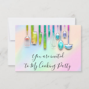 クッキングパーティーシェフレストランキッチンホログラフ 招待状