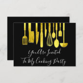 クッキングパーティーシェフ ゴールデンキッチン ホワイトゴールド ユニーク 招待状 (正面/裏面)