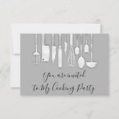 クッキングパーティーシェフ ゴールデン キッチン グレー シルバー 招待状 (正面)