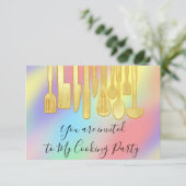 クッキングパーティー シェフ キッチン ホログラフ パステルカラー 招待状 (スタンド正面)