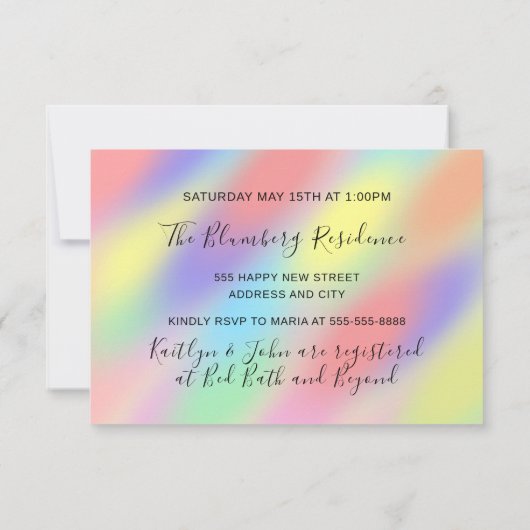 クッキングパーティー シェフ キッチン ホログラフ パステルカラー 招待状 (裏面)