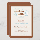 クッキーおよびミルクの誕生日の招待状、ブラウン 招待状 (正面/裏面)