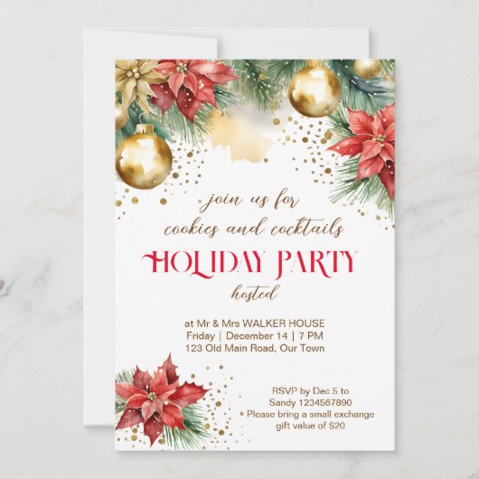 クッキーとカクテルクリスマスディナーパーティー 招待状 (正面)