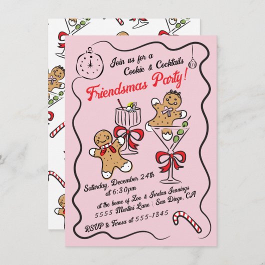 クッキーとカクテルクリスマスフレンドマスパーティー 招待状 (正面/裏面)
