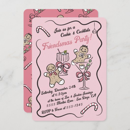 クッキーとカクテルクリスマスフレンドマスパーティー 招待状 (正面/裏面)
