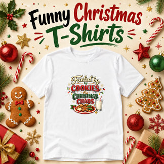 クッキーとクリスマスのカオスで活力みなぎる ユーモア Tシャツ