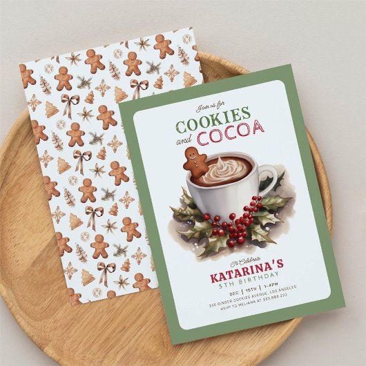 クッキーとココアのクリスマスの誕生日パーティー 招待状