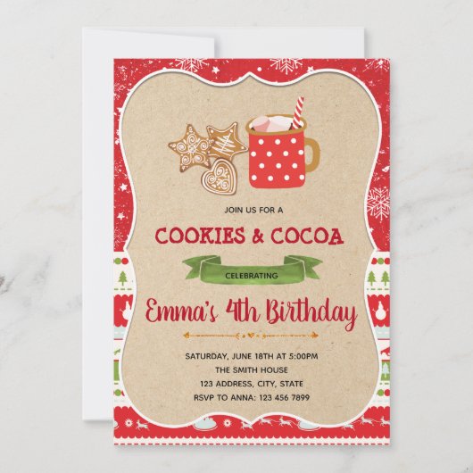 クッキーとココアのパーティー招待状 招待状 (正面)