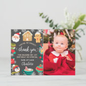 クッキーとココアの雪のクリスマス誕生日写真 サンキューカード (スタンド正面)
