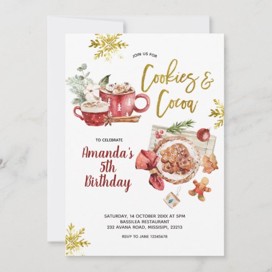 クッキーとココアクリスマス冬の誕生日インビタ 招待状 (正面)