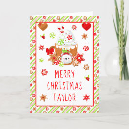 クッキーとココアグリーンメリークリスマス シーズンカード