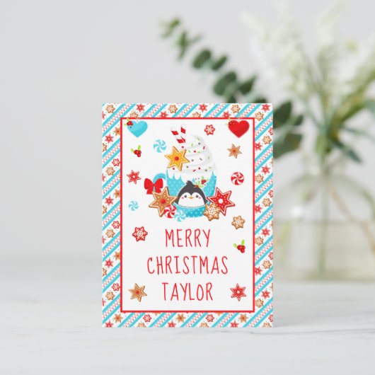 クッキーとココアブルーメリークリスマス シーズンポストカード (スタンド正面)