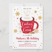 クッキーとココアレッド金ゴールド冬誕生日 招待状 (正面)