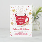 クッキーとココアレッド金ゴールド冬誕生日 招待状 (スタンド正面)