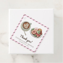 クッキーとココア暖かいパステルピンクの赤ちゃんシャワー フェイバータグ