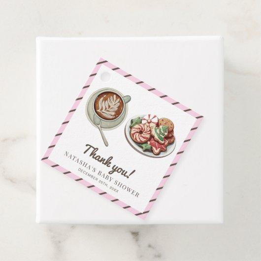 クッキーとココア暖かいパステルピンクの赤ちゃんシャワー フェイバータグ (インサイチュ)