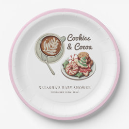 クッキーとココア暖かいパステルピンクの赤ちゃんシャワー ペーパープレート