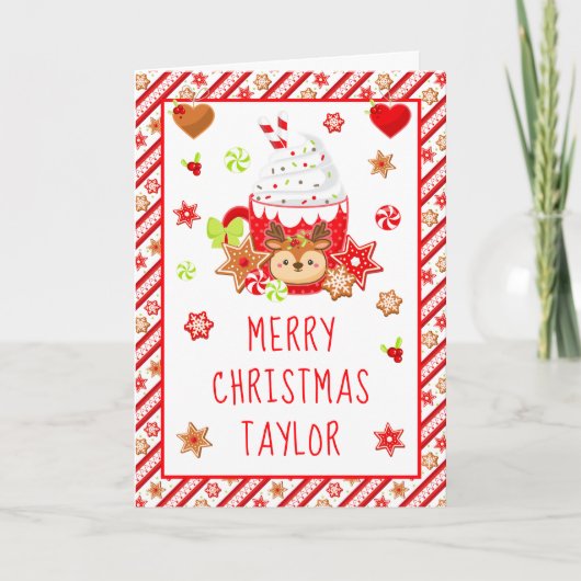 クッキーとココア赤メリークリスマス シーズンカード (正面)