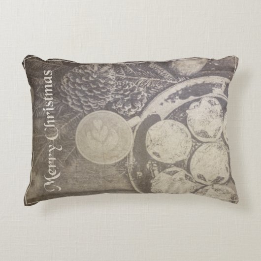 クッキーとコーヒーとヴィンテージクリスマスモチーフ アクセントクッション (正面)