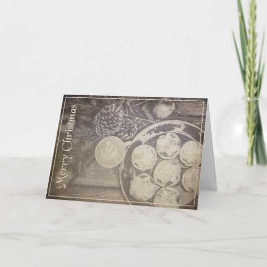 クッキーとコーヒーとヴィンテージクリスマスモチーフ カード (正面)
