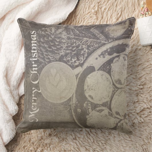 クッキーとコーヒーとヴィンテージクリスマスモチーフ クッション (ブランケット)