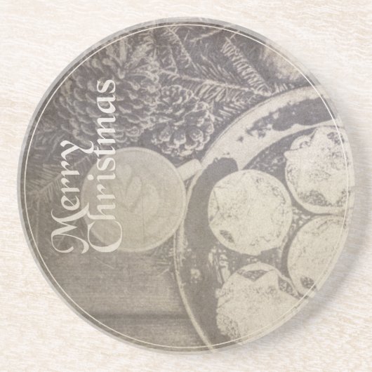 クッキーとコーヒーとヴィンテージクリスマスモチーフ コースター (正面)