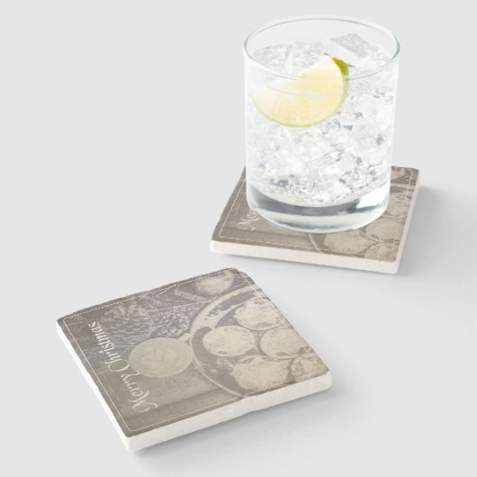 クッキーとコーヒーとヴィンテージクリスマスモチーフ ストーンコースター (横)