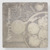 クッキーとコーヒーとヴィンテージクリスマスモチーフ ストーンコースター (正面)