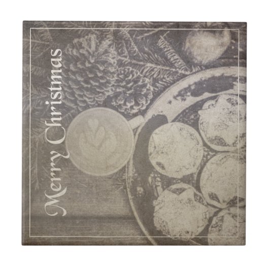 クッキーとコーヒーとヴィンテージクリスマスモチーフ タイル (正面)