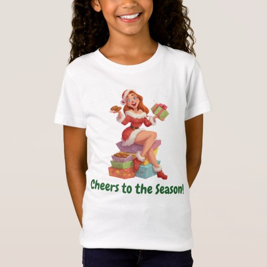 クッキーとプレゼントを持ったサンタガール Tシャツ (正面)
