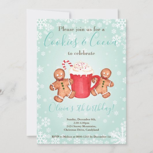 クッキーとホットココアのクリスマス・バースデー招待状 招待状 (正面)