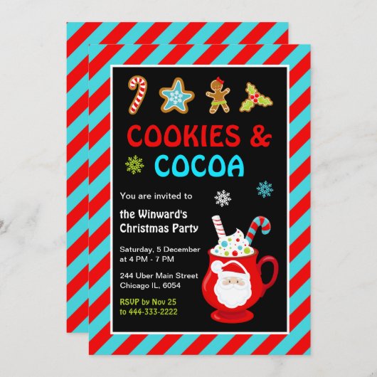 クッキーとホットココアクリスマスパーティー 招待状 (正面/裏面)
