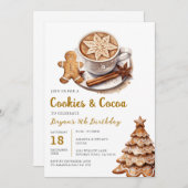 クッキーとホットココア5誕生日クリスマスパーティー 招待状 (正面/裏面)