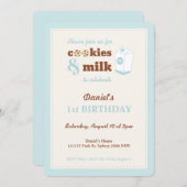 クッキーとミルク誕生日招待状、ブルー 招待状 (正面/裏面)