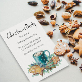 クッキーと冬の緑とホットチョコレート 招待状
