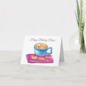 クッキーと水色ラテハッピーバースデーママ カード (正面)